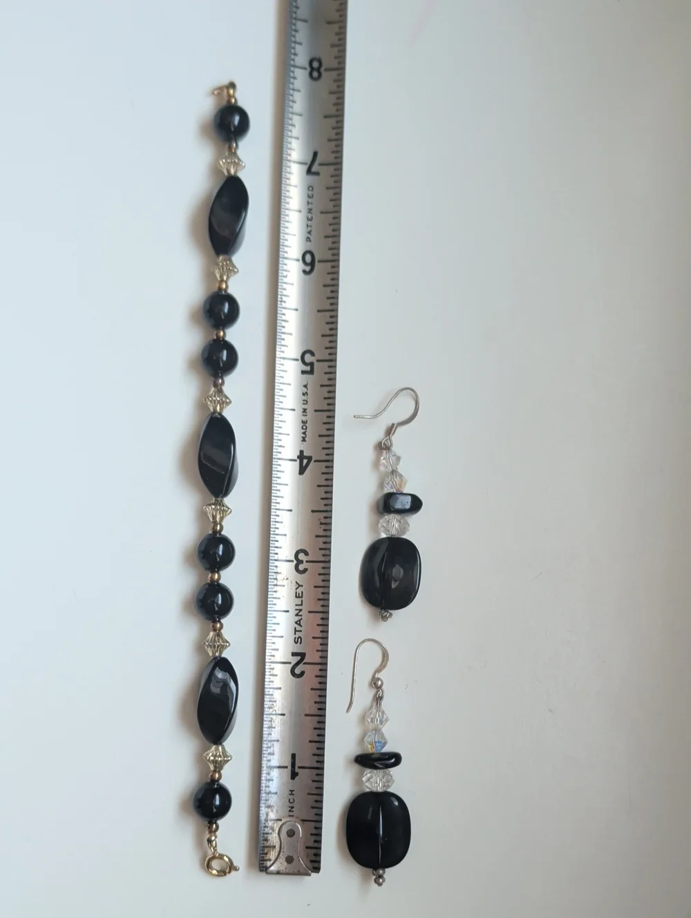 Vintage Handmade Black Beaded Bracelet and Earrings Set